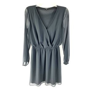 NWOT Express Black V Neck Flowy Long Sleeve Surplice Flare Dress